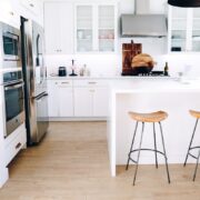 two brown bar chairs